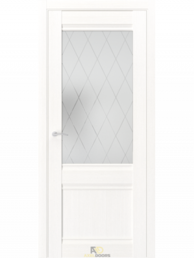 Межкомнатная дверь QS2 Лиственница белая (белый сатинат с гравировкой)