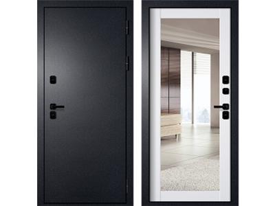 Входные двери Термо Axeldoors С101 Букле черный - Эмалит белый Зеркало